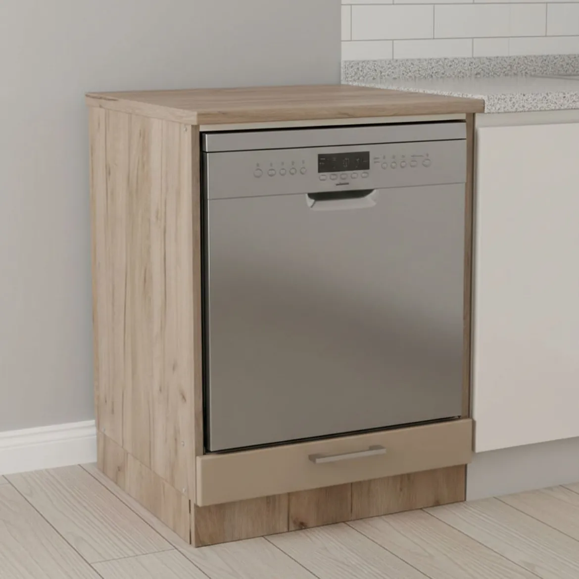 Dispensa da Cucina Marrone Rovere Nodi Beige un Cassetto 2 Ripiani 60x56.5x82h cm, un Vano - Volvera