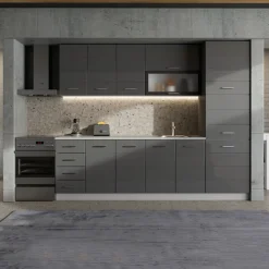 Dispensa da Cucina Nero Antracite Grigio 6 Ripiani Apertura Battente 60x58x214h cm, 3 Ante - Cochem