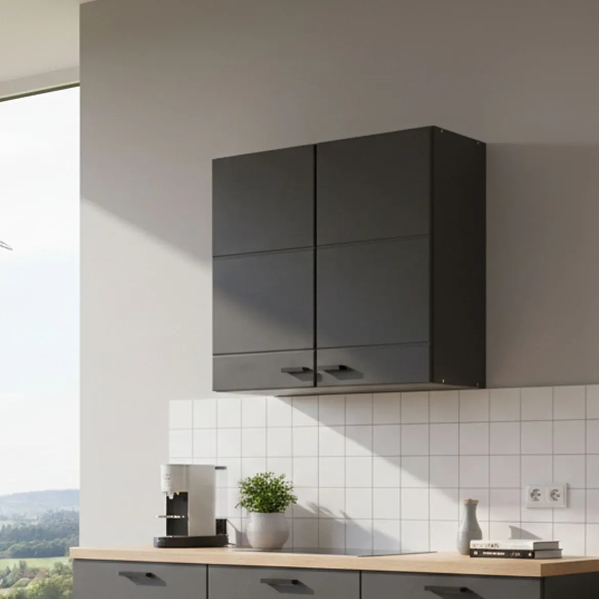 Dispensa da Cucina Nero Antracite un Ripiano 2 Ante 60x30x57h cm, 2 Vani - Palmiano