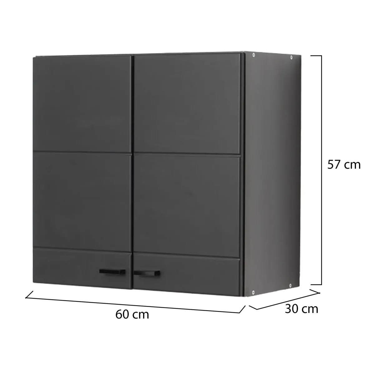 Dispensa da Cucina Nero Antracite un Ripiano 2 Ante 60x30x57h cm, 2 Vani - Palmiano