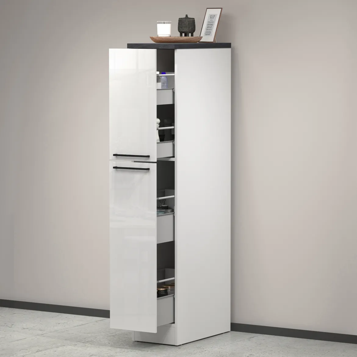 Dispensa multiuso 2 ante 30x165h cm bianco lucido e ardesia - Atrax