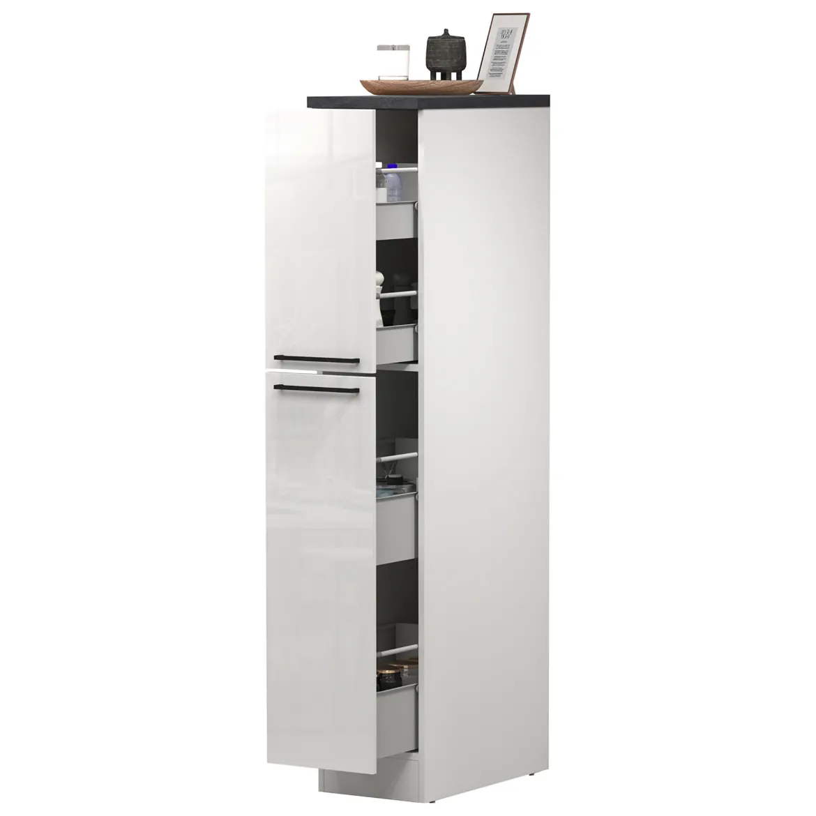Dispensa multiuso 2 ante 30x165h cm bianco lucido e ardesia - Atrax