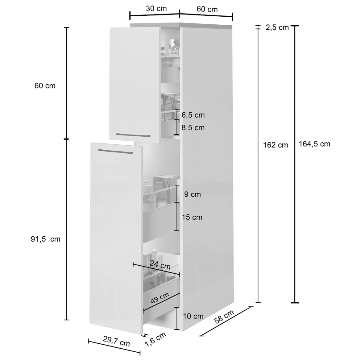 Dispensa multiuso 2 ante 30x165h cm bianco lucido e ardesia - Atrax