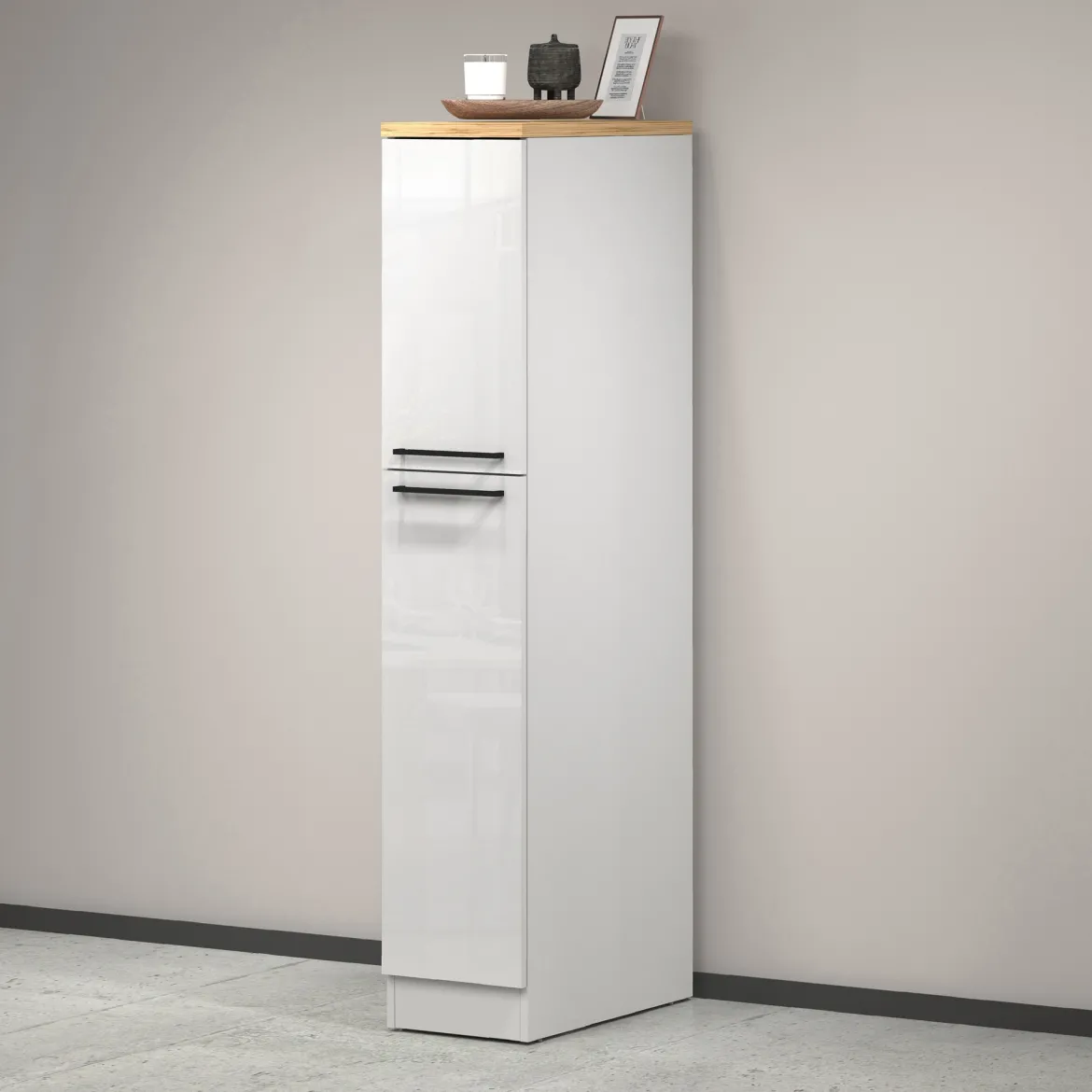 Dispensa multiuso 2 ante 30x165h cm bianco lucido e rovere - Atrax