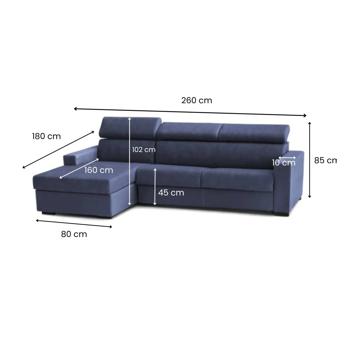Divano ad angolo blu 260x95x85h cm - Aryaly
