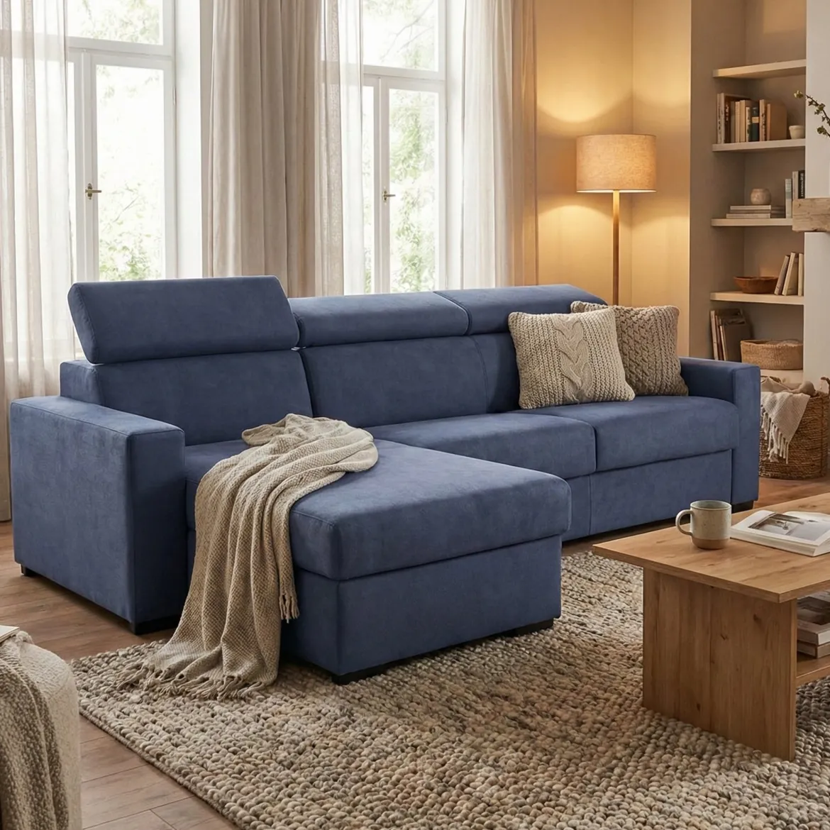 Divano ad angolo blu 260x95x85h cm - Aryaly