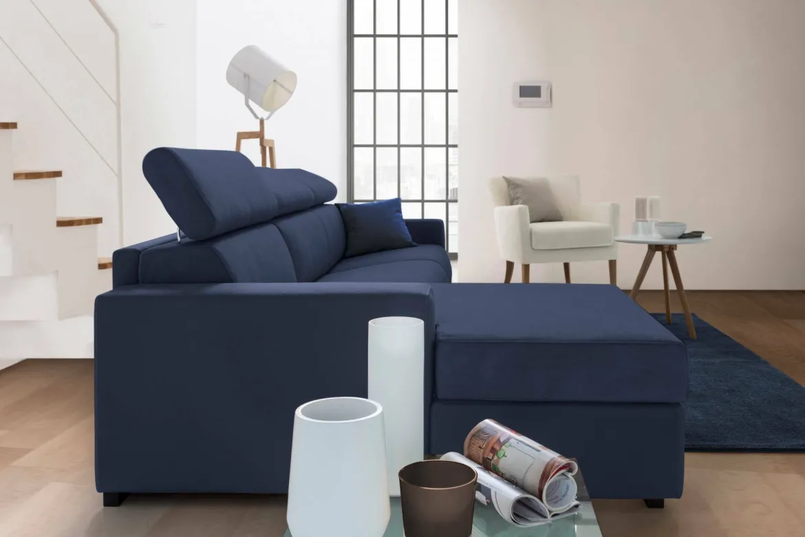 Divano angolare blu 280x95x85h cm - Akela