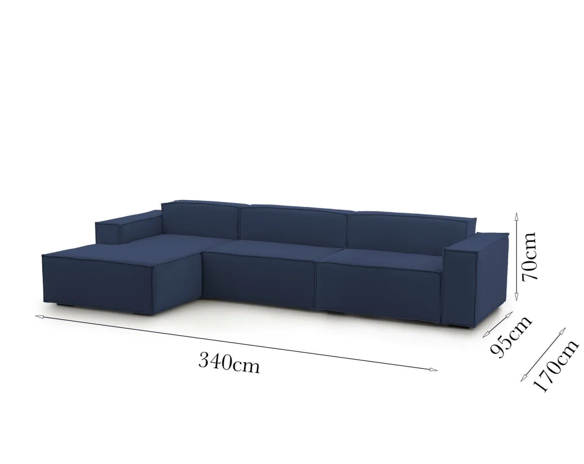 Divano con braccioli blu 340x170x70h cm - Atrillo