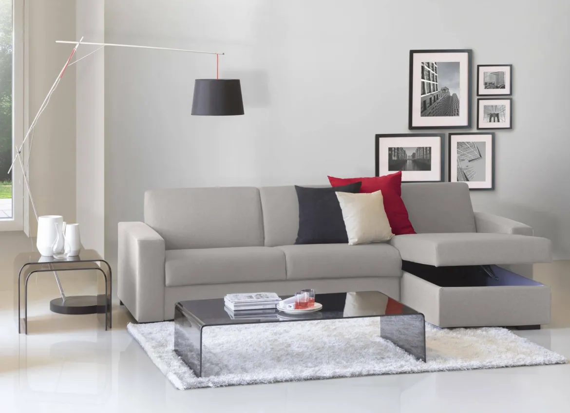 Divano con braccioli grigio 340x170x70h cm - Asvaldo
