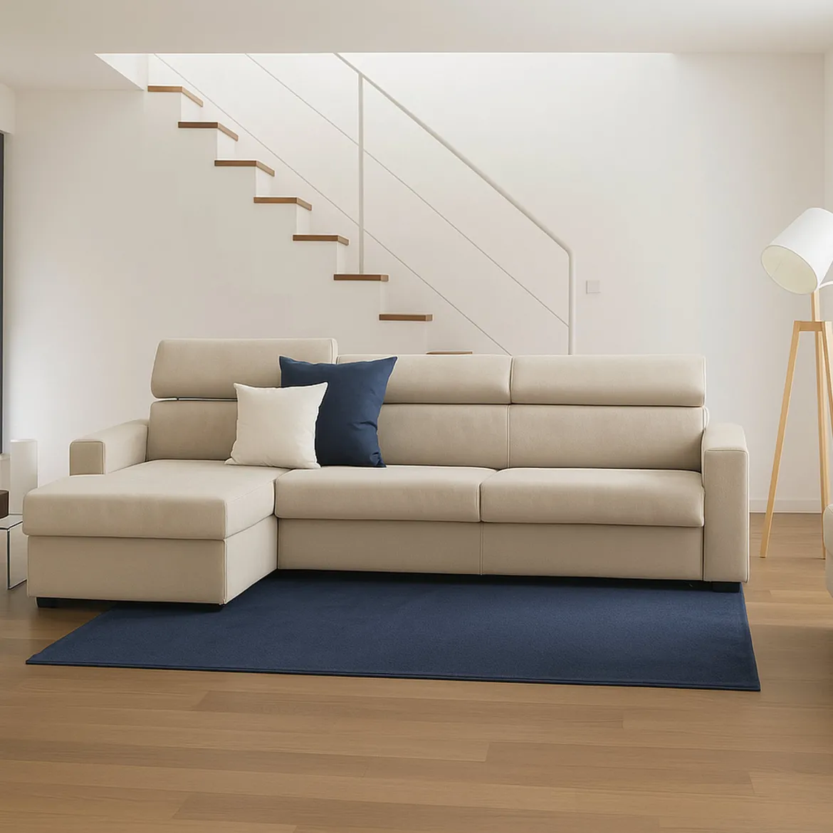 Divano con penisola beige 280x95x85h cm - Akela
