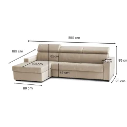 Divano con penisola beige 280x95x85h cm - Akela