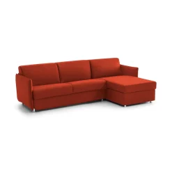Divano Fisso con Penisola Arancione Sfoderabile Reversibile 260x160 cm, Idrorepellente Multiposizione Made in Italy - Posina