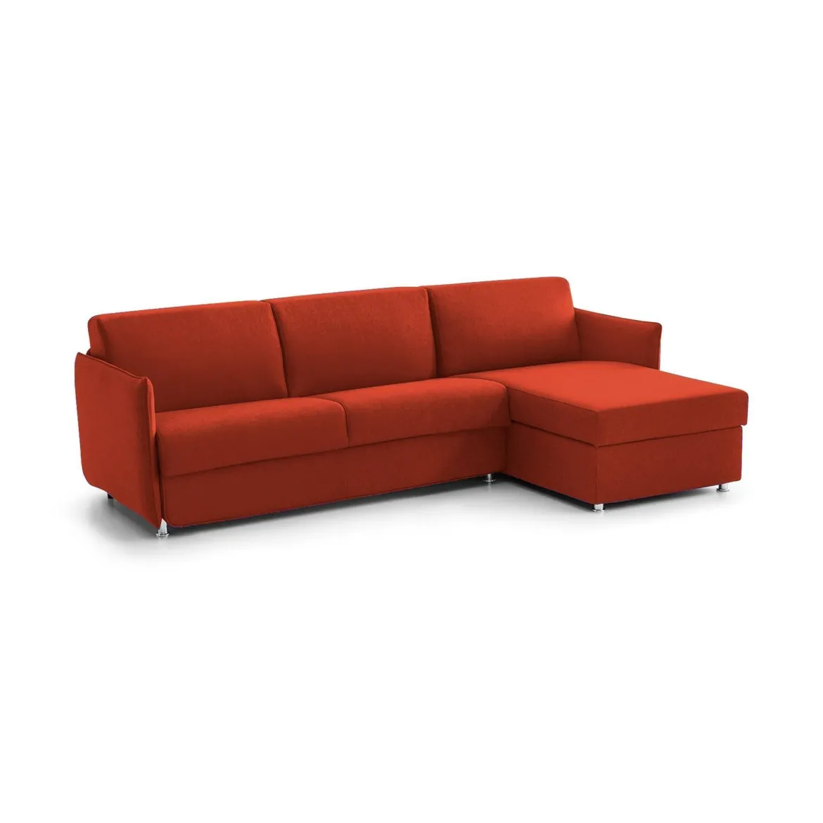 Divano Fisso con Penisola Arancione Sfoderabile Reversibile 260x160 cm, Idrorepellente Multiposizione Made in Italy - Posina
