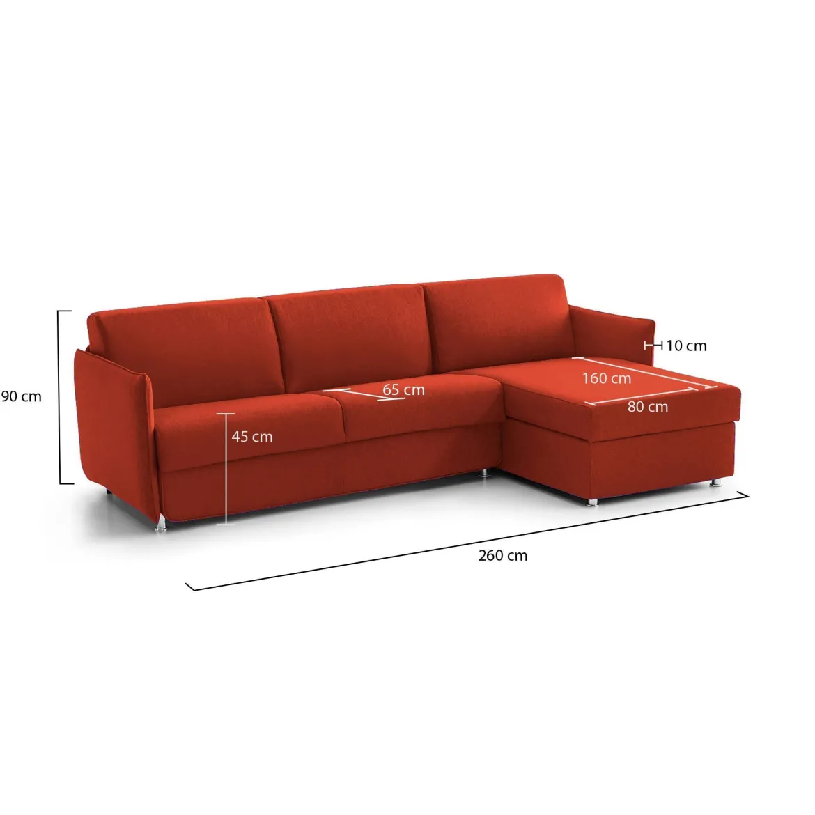 Divano Fisso con Penisola Arancione Sfoderabile Reversibile 260x160 cm, Idrorepellente Multiposizione Made in Italy - Posina