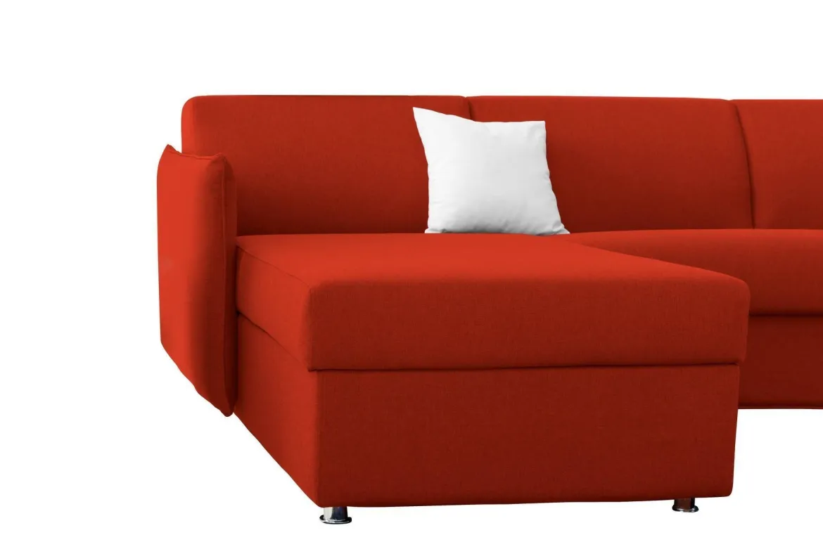 Divano Fisso con Penisola Arancione Sfoderabile Reversibile 260x160 cm, Idrorepellente Multiposizione Made in Italy - Posina