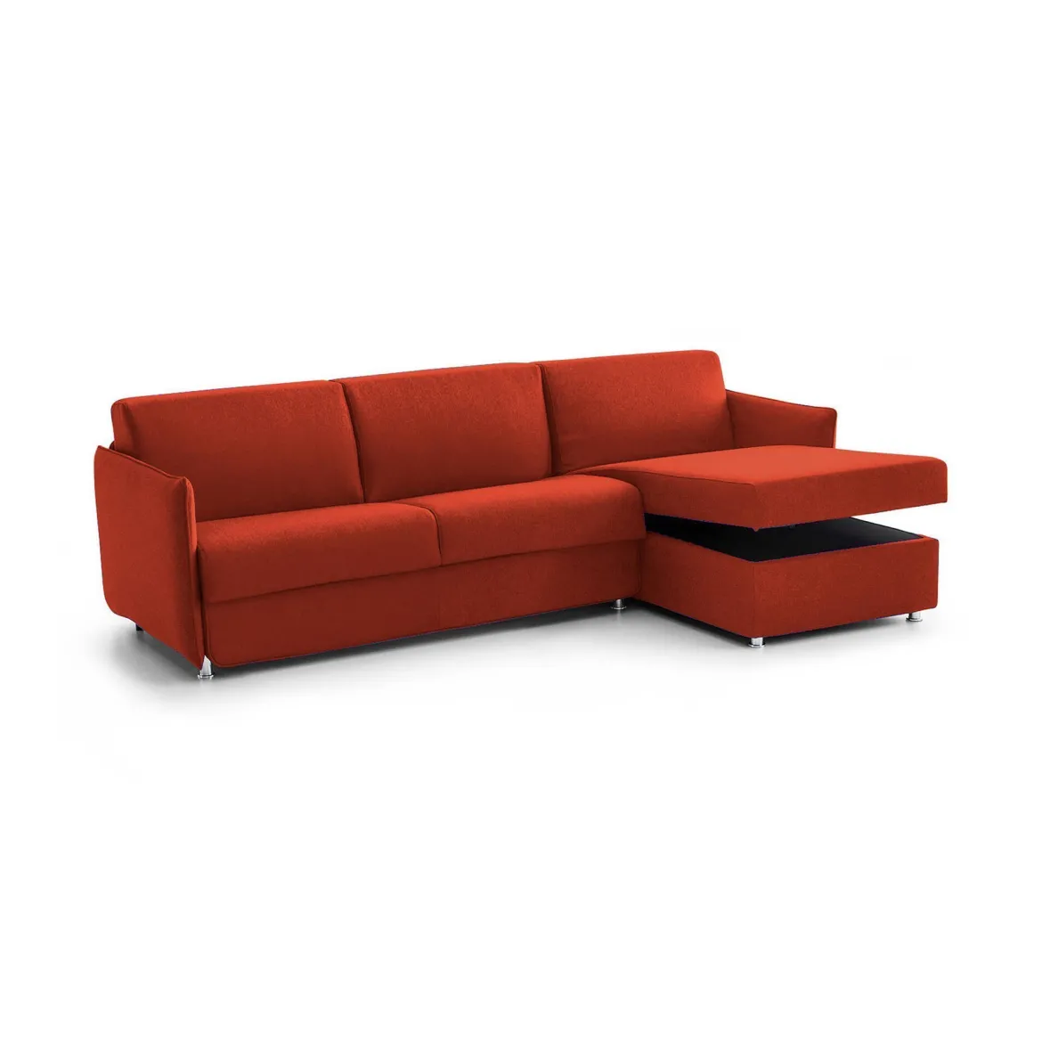Divano Fisso con Penisola Arancione Sfoderabile Reversibile 260x160 cm, Idrorepellente Multiposizione Made in Italy - Posina