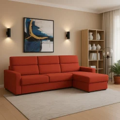 Divano Fisso con Penisola Arancione Sfoderabile Reversibile 280x160 cm, Idrorepellente Multiposizione Made in Italy - Vigonovo