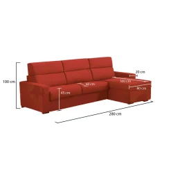 Divano Fisso con Penisola Arancione Sfoderabile Reversibile 285x160 cm, Idrorepellente Multiposizione Made in Italy - Ceto