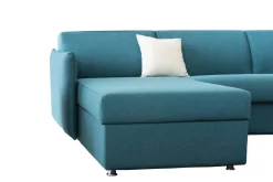 Divano Fisso con Penisola Azzurro Sfoderabile Reversibile 260x160 cm, Idrorepellente Multiposizione Made in Italy - Posina