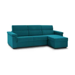 Divano Fisso con Penisola Azzurro Sfoderabile Reversibile 285x160 cm, Idrorepellente Multiposizione Made in Italy - Cintano