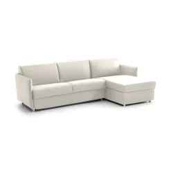 Divano Fisso con Penisola Beige Sfoderabile Reversibile 260x160 cm, Idrorepellente Multiposizione Made in Italy - Posina
