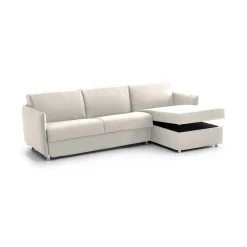 Divano Fisso con Penisola Beige Sfoderabile Reversibile 260x160 cm, Idrorepellente Multiposizione Made in Italy - Posina