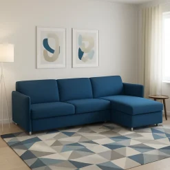 Divano Fisso con Penisola blu Sfoderabile Reversibile 260x160 cm, Idrorepellente Multiposizione Made in Italy - Posina