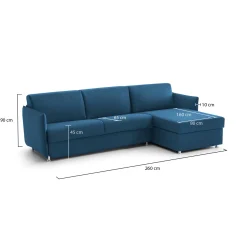 Divano Fisso con Penisola blu Sfoderabile Reversibile 260x160 cm, Idrorepellente Multiposizione Made in Italy - Posina