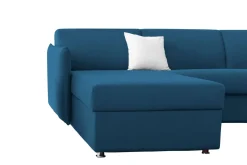 Divano Fisso con Penisola blu Sfoderabile Reversibile 260x160 cm, Idrorepellente Multiposizione Made in Italy - Posina