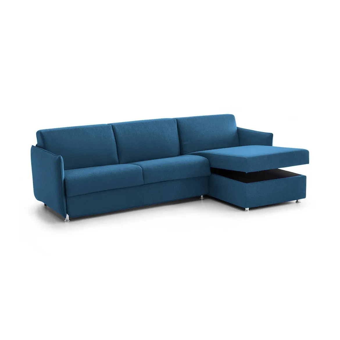 Divano Fisso con Penisola blu Sfoderabile Reversibile 260x160 cm, Idrorepellente Multiposizione Made in Italy - Posina