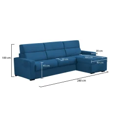 Divano Fisso con Penisola blu Sfoderabile Reversibile 285x160 cm, Idrorepellente Multiposizione Made in Italy - Ceto