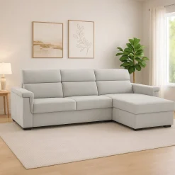 Divano Fisso con Penisola Grigio Chiaro Sfoderabile Idrorepellente 285x160 cm, Lavabile Made in Italy - Cintano