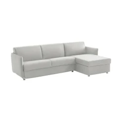 Divano Fisso con Penisola Grigio Chiaro Sfoderabile Idrorepellente Multiposizione 260x160 cm, Lavabile Made in Italy - Posina
