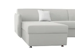 Divano Fisso con Penisola Grigio Chiaro Sfoderabile Idrorepellente Multiposizione 260x160 cm, Lavabile Made in Italy - Posina
