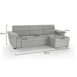 Divano Fisso con Penisola Grigio Chiaro Sfoderabile Idrorepellente Multiposizione 285x160 cm, Lavabile Made in Italy - Ceto