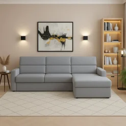 Divano Fisso con Penisola Grigio Sfoderabile Reversibile 285x160 cm, Idrorepellente Multiposizione Made in Italy - Ceto