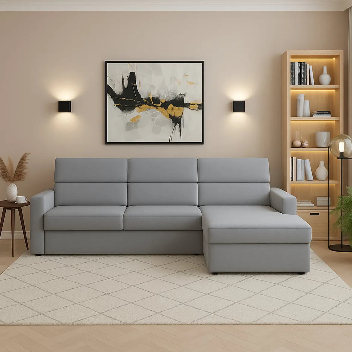 Divano Fisso con Penisola Grigio Sfoderabile Reversibile 280x160 cm, Idrorepellente Multiposizione Made in Italy - Vigonovo