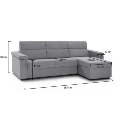 Divano Fisso con Penisola Grigio Tortora Sfoderabile Reversibile 260x160 cm, Idrorepellente Multiposizione Made in Italy - Posina