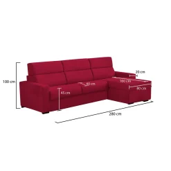Divano Fisso con Penisola Rosso Sfoderabile Reversibile 285x160 cm, Idrorepellente Multiposizione Made in Italy - Ceto