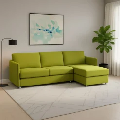 Divano Fisso con Penisola Verde Sfoderabile Reversibile 260x160 cm, Idrorepellente Multiposizione Made in Italy - Posina