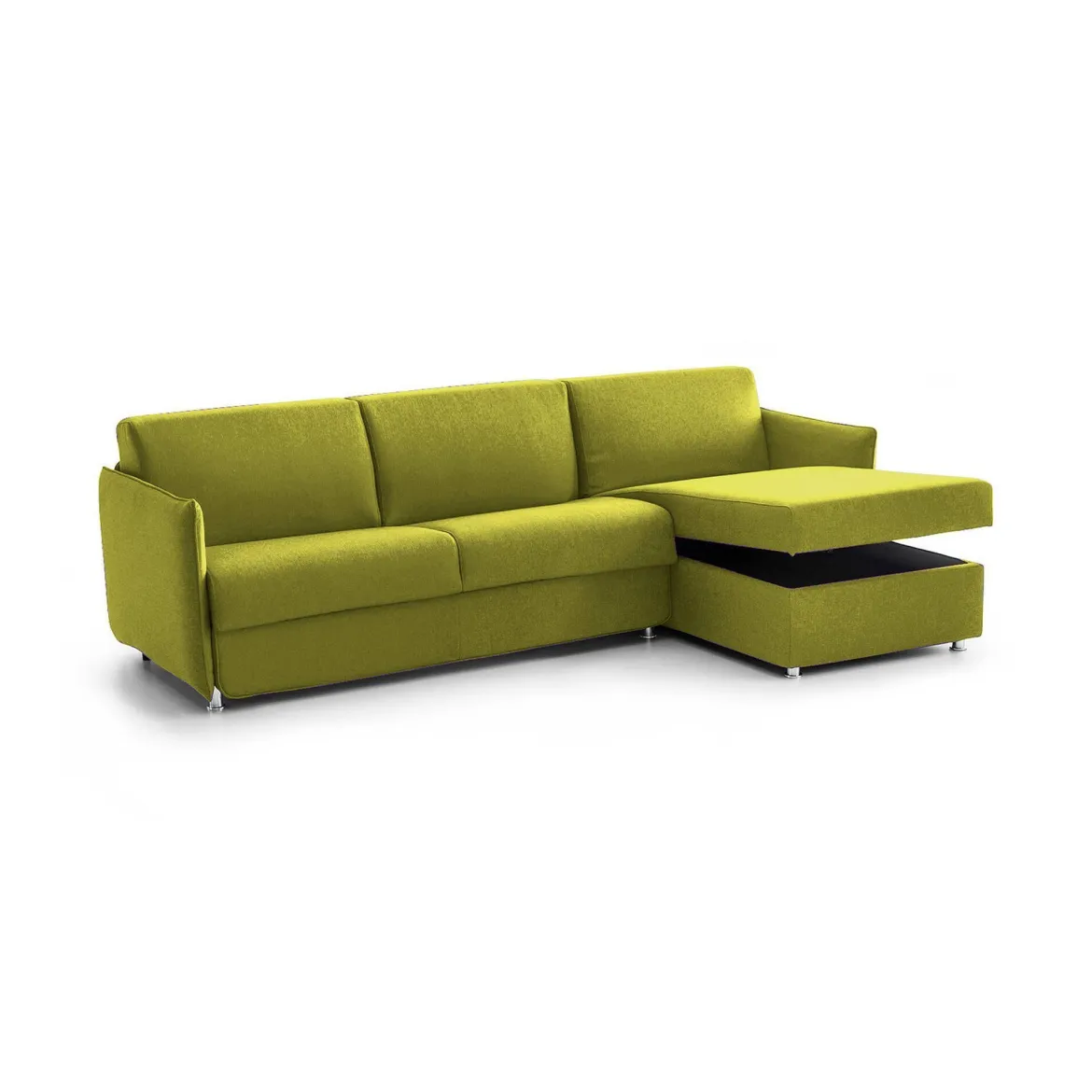 Divano Fisso con Penisola Verde Sfoderabile Reversibile 260x160 cm, Idrorepellente Multiposizione Made in Italy - Posina