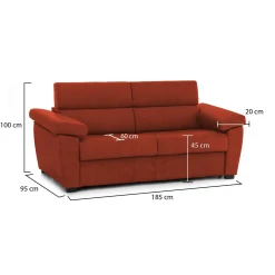 Divano Fisso 2 Posti Arancione Sfoderabile Idrorepellente 200x95x100h cm, Lavabile Made in Italy - Letino