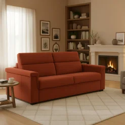 Divano Fisso 2 Posti Arancione Sfoderabile Idrorepellente 205x95x100h cm, Lavabile Made in Italy - Flaibano