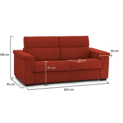 Divano Fisso 2 Posti Arancione Sfoderabile Idrorepellente 205x95x100h cm, Lavabile Made in Italy - Flaibano