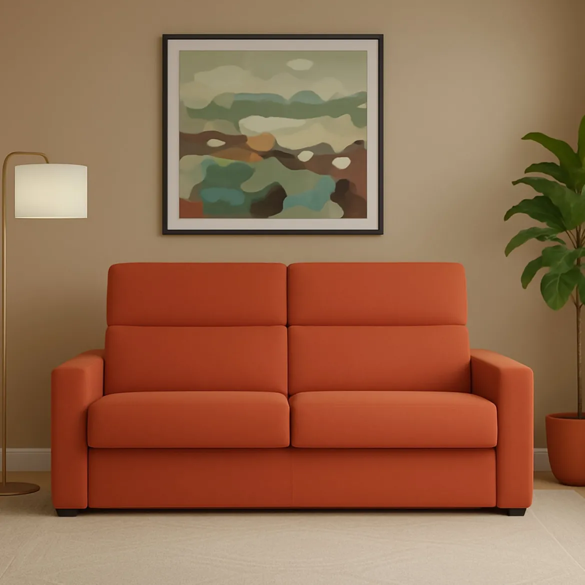Divano Fisso 3 Posti Arancione Sfoderabile Lavabile 220x95 cm, Braccioli Made in Italy - Ozegna