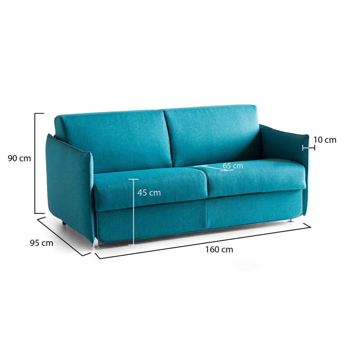 Divano Fisso 2 Posti Azzurro Sfoderabile Idrorepellente 160x95x90h cm, Lavabile Made in Italy - Monleale
