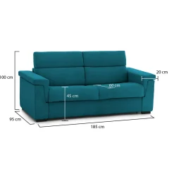 Divano Fisso 2 Posti Azzurro Sfoderabile Idrorepellente 185x95x100h cm, Lavabile Made in Italy - Pisogne
