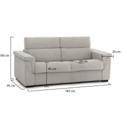 Divano Fisso 2 Posti Beige Sfoderabile Idrorepellente 185x95x100h cm, Lavabile Made in Italy - Lapio