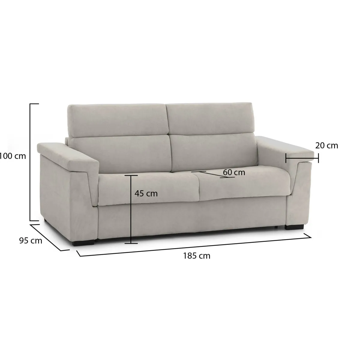 Divano Fisso 2 Posti Beige Sfoderabile Idrorepellente 185x95x100h cm, Lavabile Made in Italy - Lapio