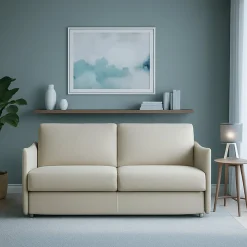 Divano Fisso 3 Posti Beige Sfoderabile Lavabile 200x95 cm, Braccioli Made in Italy - Severo